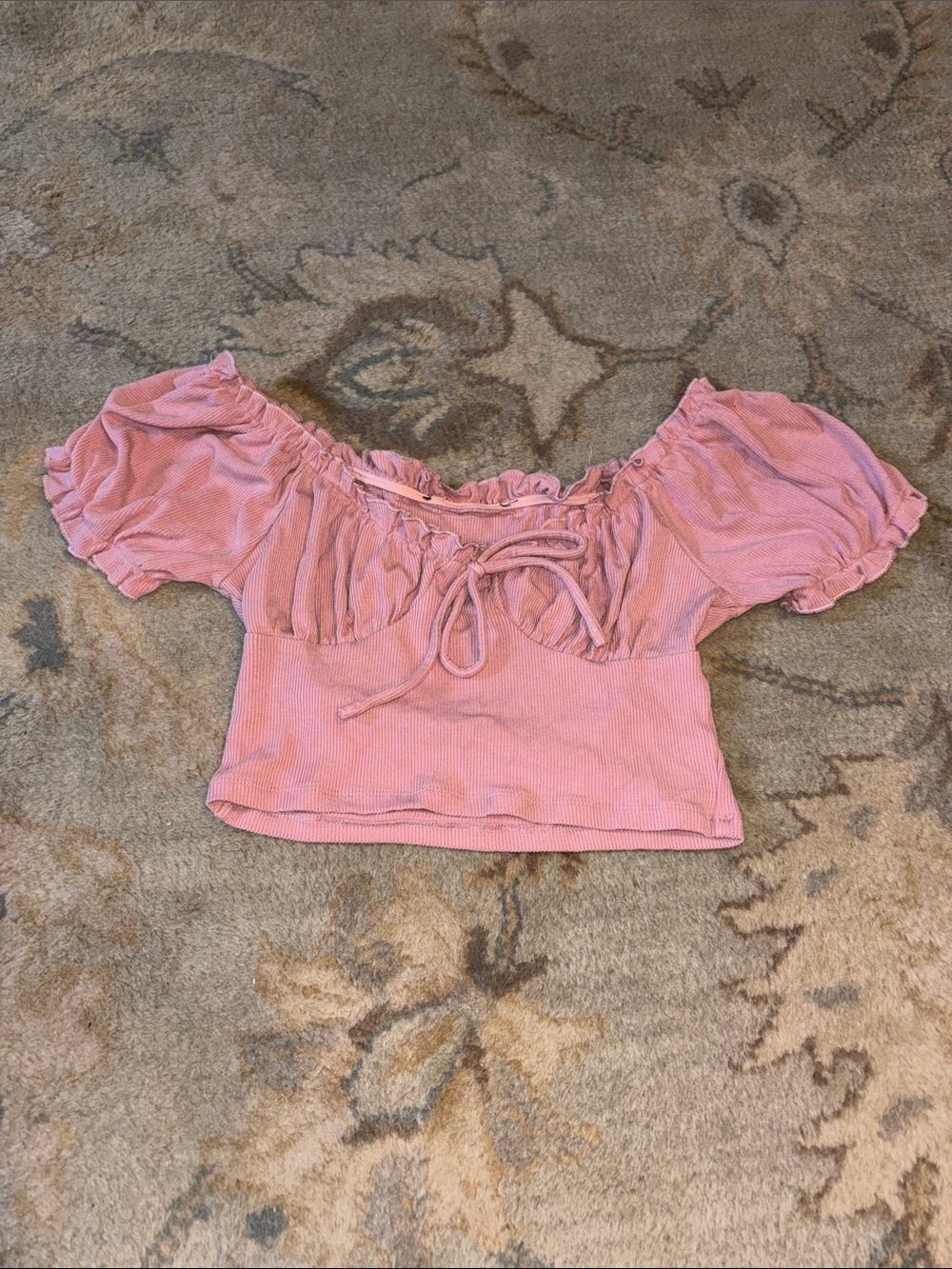 Pink Off-Shoulder Tie-Front Crop Top
